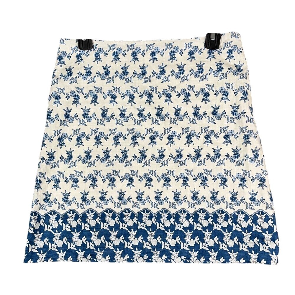 LOFT Skirt 4P Petite Blue Short‎ Career Professional A-Line Zip Ditzy Floral